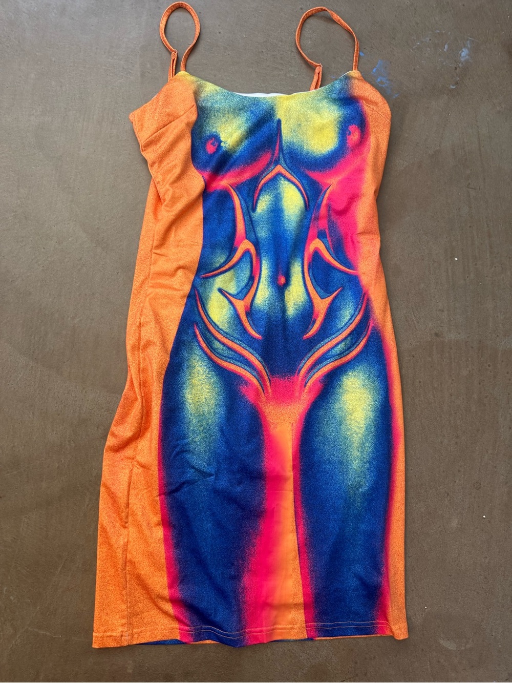 Neon Abstract Bodycon Slip Dress - Orange & Blue